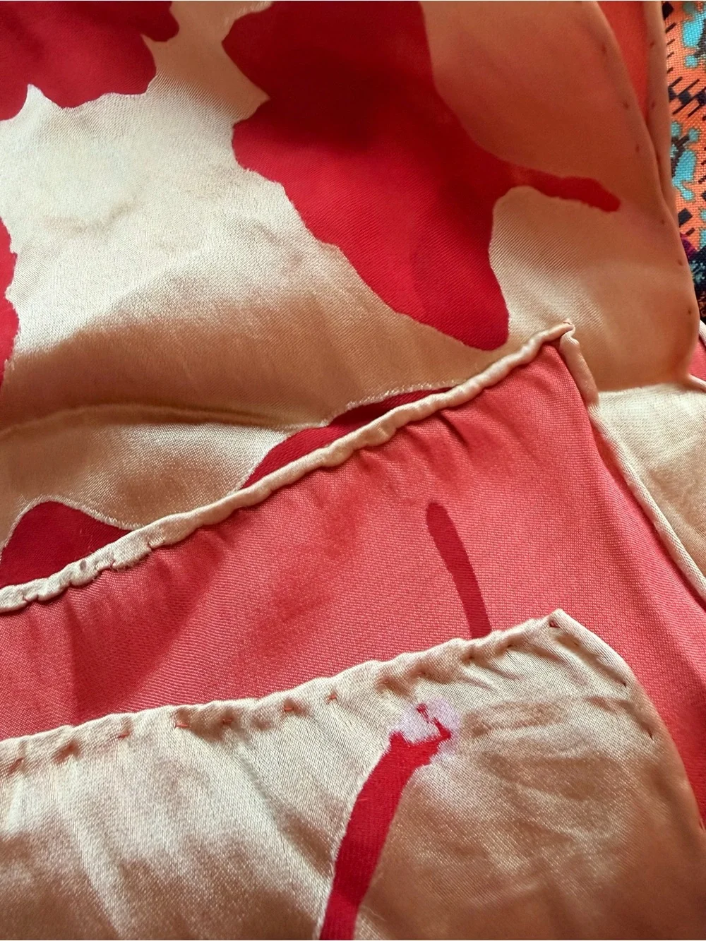 Silk Scarf with Red Ginkgo Leaf Motif